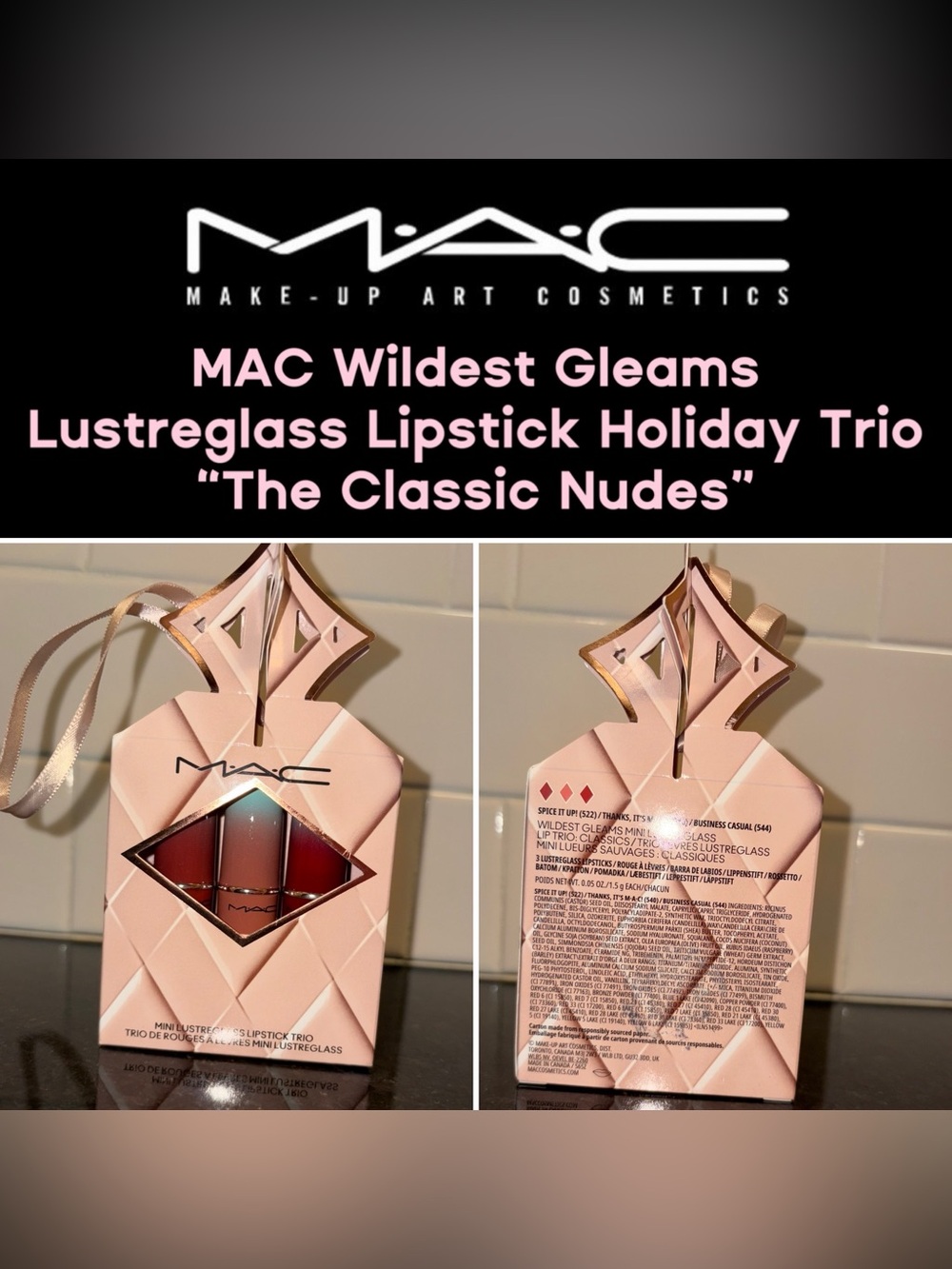 MAC Wildest Gleams Lustreglass Mini Lipstick Trio “The Classic Nudes” - New